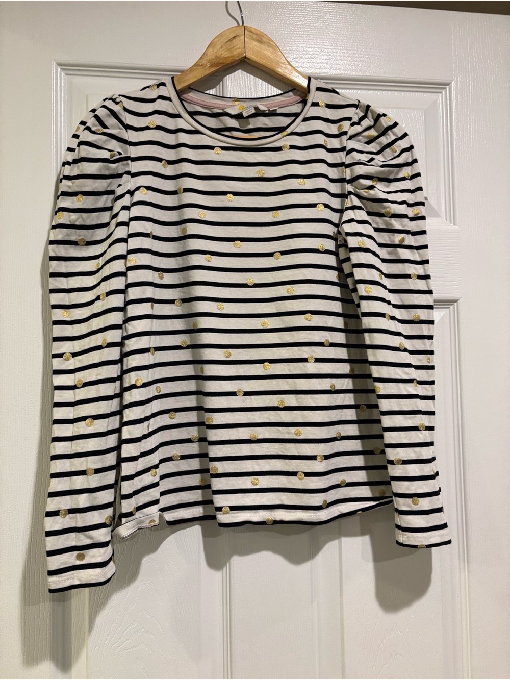 Boden Black & White Striped Long-Sleeve Top with Gold Dots
